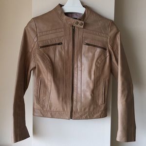 Tan Genuine Leather Moto Jacket